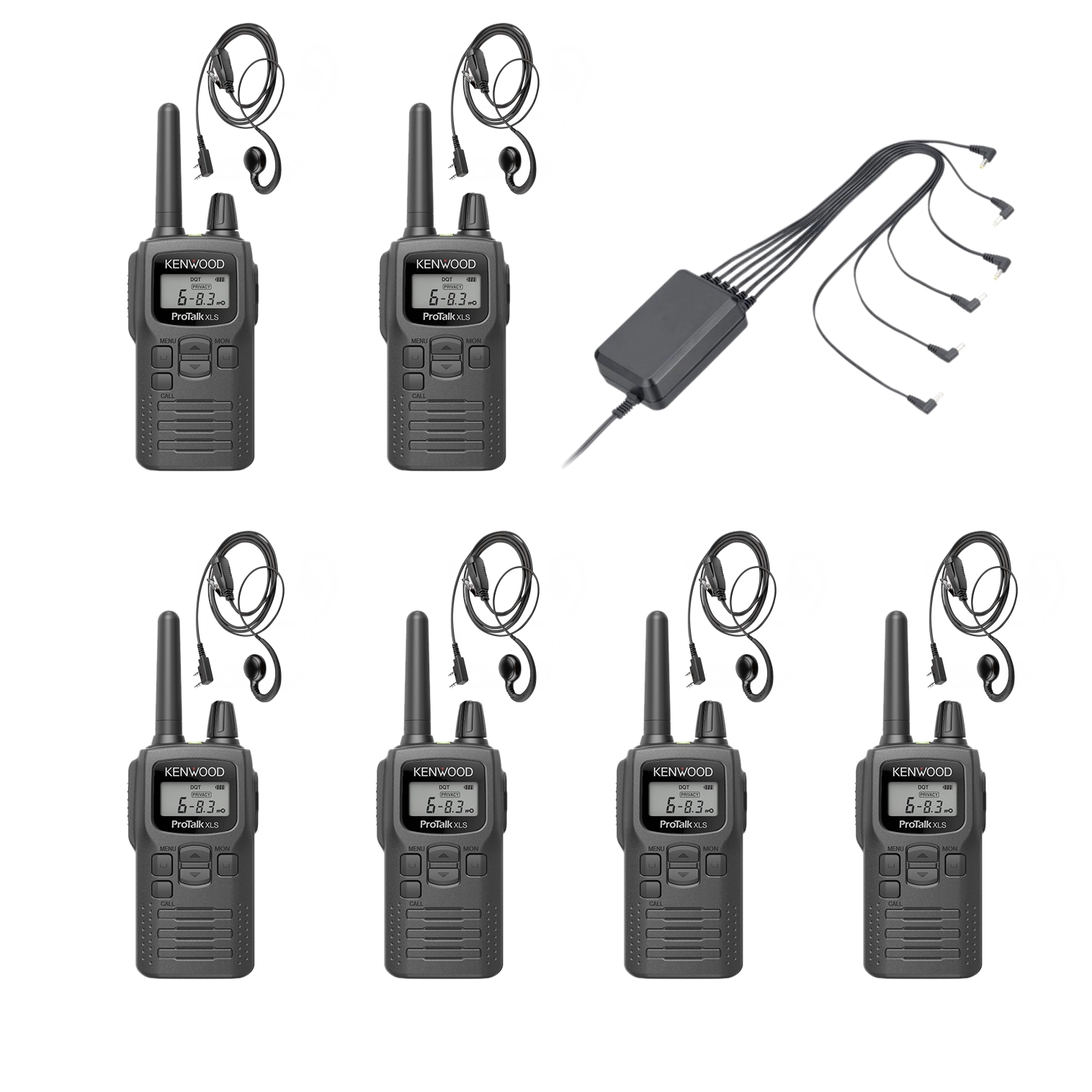 Kenwood Set Met Zes KT 300 Portofoon Compact Vergunningsvrij Met C Oortje K1 ZES