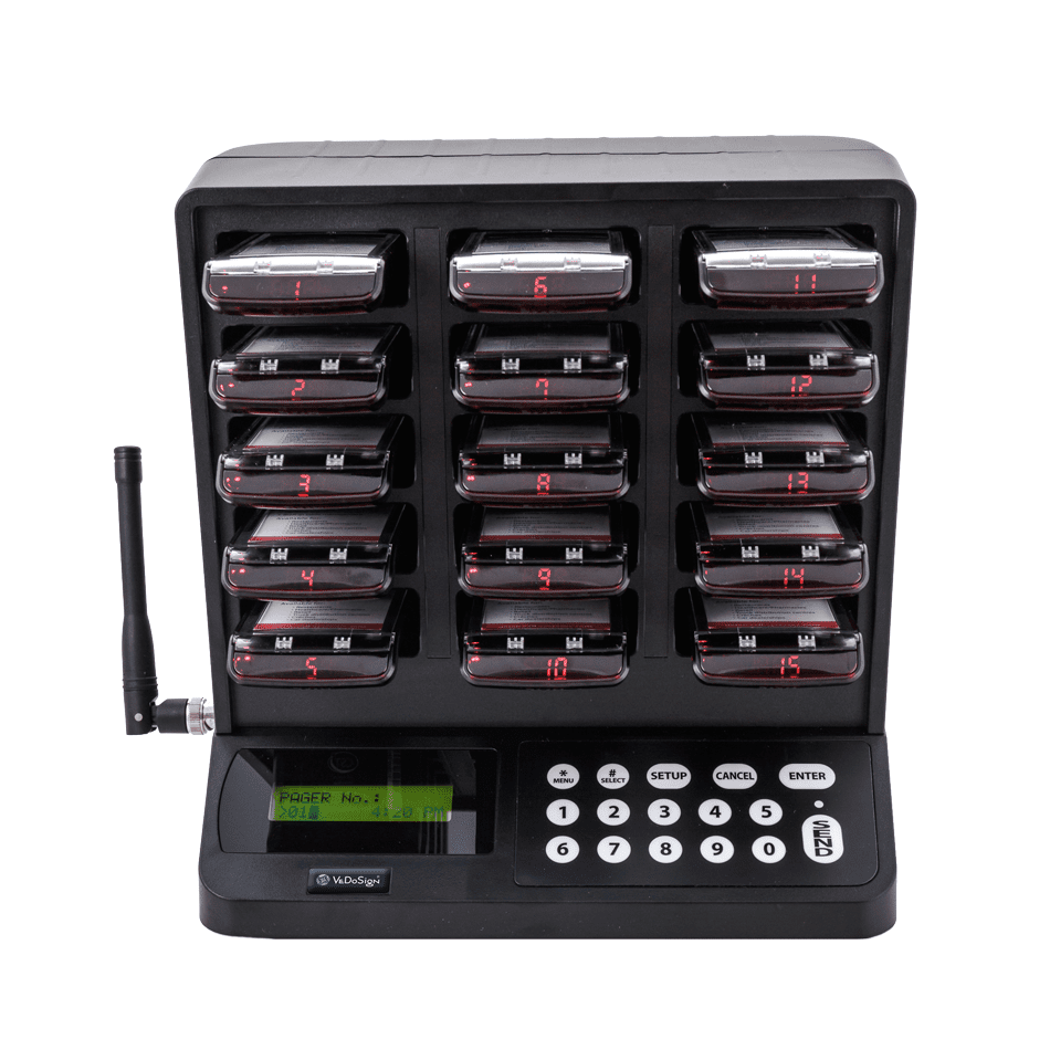All In One IQ Gasten Oproepsysteem Met 15 IQ Pagers All In One IQ Gasten Oproepsysteem Met 15 IQ Pagers