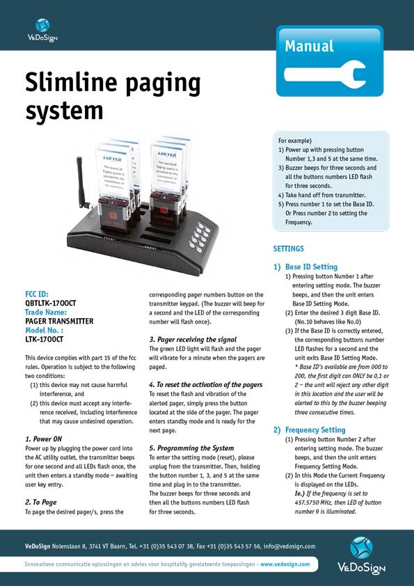 Manual Slimline Paging System