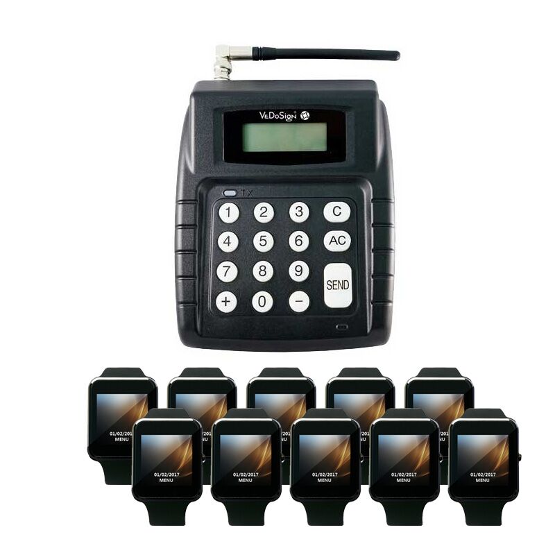 Compleet Pager Systeem Met 10 Smartwatch POCSAG Pagers Horloges Compleet Pager Systeem Met 10 Smartwatch POCSAG Pagers Horloges